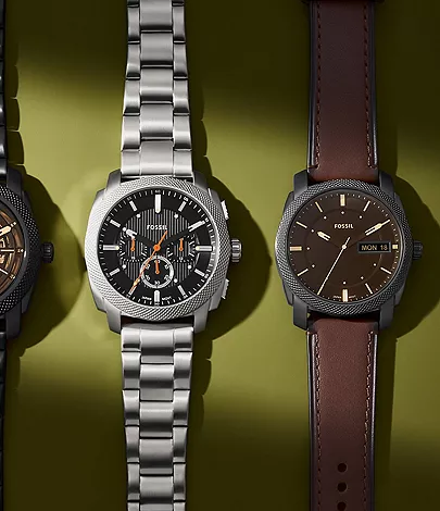 Machine Three-Hand Date Brown Leather Watch