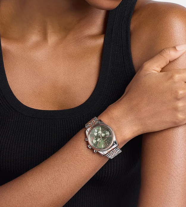 Michael Kors Lexington Women Quartz Green Dial Chronograph Stainless Steel Watch