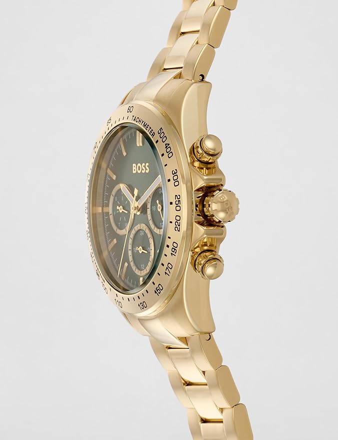 BOSS Novia - Le Qtz Multifunction Green Round Dial Women's Watch|Ionic Plated Thin Gold Steel Material|Gold Color Band