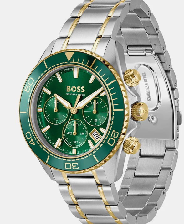 Boss Sealiner Men Quartz Green Dial Chronograph Stainless Steel Watch