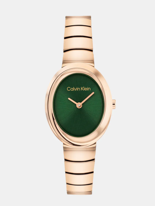 Twisted Bezel Women Quartz Green Dial Analog Stainless Steel Watch