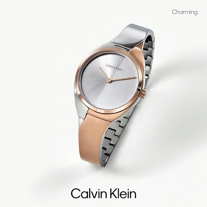 Calvin Klein Charming Qtz Basic Slim Silver White Special Dial Women's Watch|Two Tone Stainless Steel Material|Silver Color Band