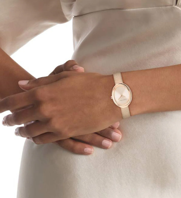 Twisted Bezel Women Quartz Gold Dial Analog Stainless Steel Watch