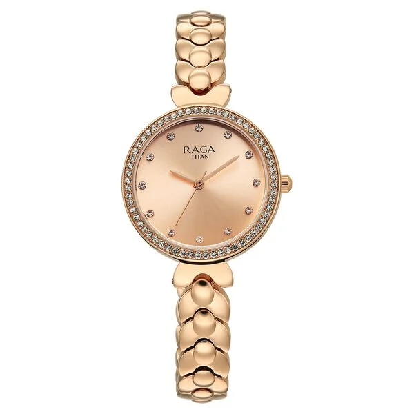 Titan Raga Showstopper Quartz Analog Rose Gold Dial Rose Gold Metal Strap Watch For Women