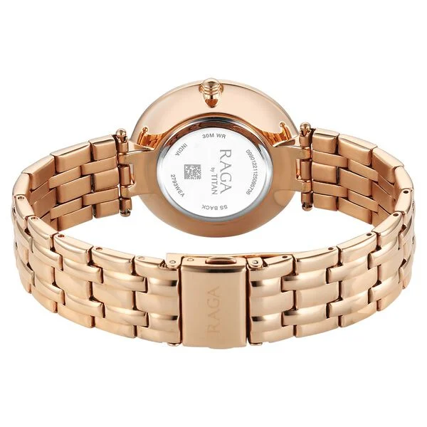 Titan Raga DEC Blaze Quartz Analog Brown Mother Of Pearl Dial Rose Gold Metal Strap Watch For Women