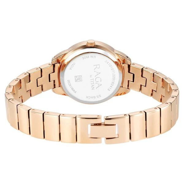 Titan Raga Showstopper Quartz Analog Pink Round Dial Rose Gold Metal Strap Watch For Women