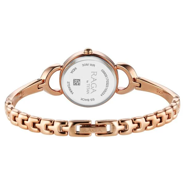 Titan Raga Quartz Analog Rose Gold Round Shaped Dial Rose Gold Metal Strap Watch For Women