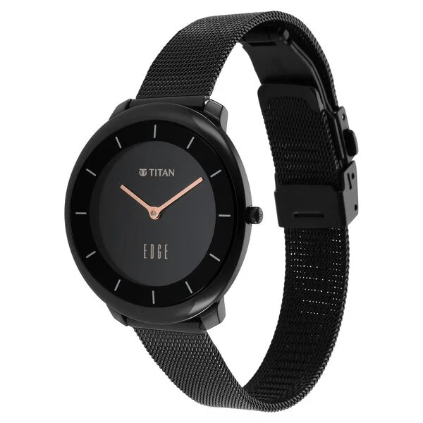 Titan Edge Black Dial Analog Stainless Steel Strap Watch for Women