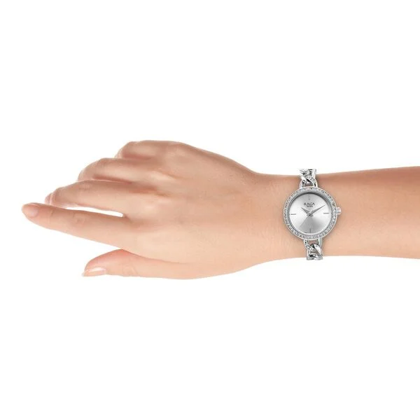 Titan Raga Showstopper Quartz Analog Silver Dial Metal Strap Watch for Women