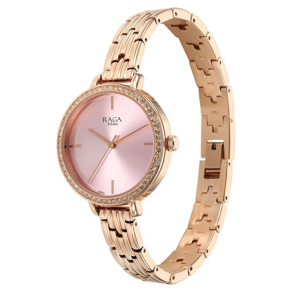 Titan Raga Showstopper Quartz Analog Pink Dial Metal Strap Watch for Women