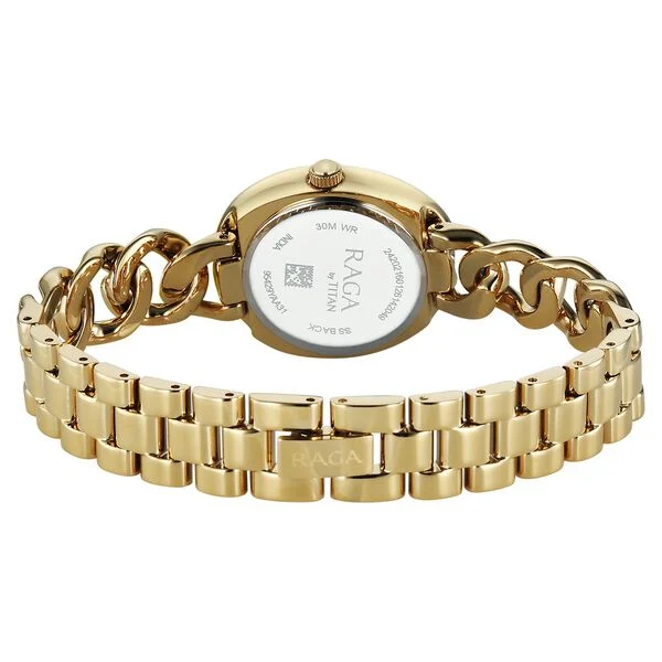 Titan Raga Spotlight Quartz Analog Blue Dial Golden Metal Strap Watch For Women
