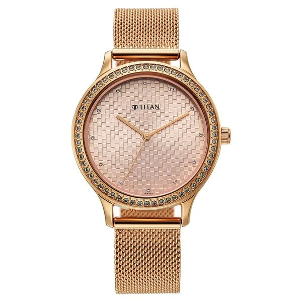 Titan Purple Superheads Quartz Analog Rose Gold Dial Rose Gold Stainless Steel Strap Watch For Women