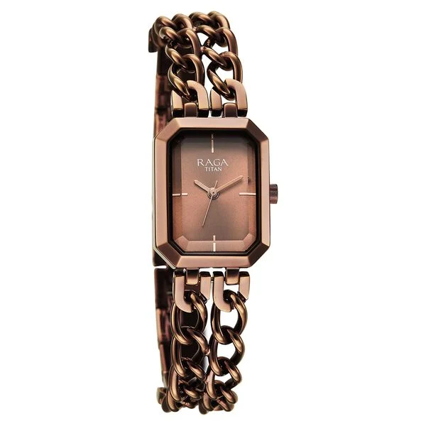 Titan Raga Showstopper Quartz Analog Brown Dial Metal Strap Watch For Women