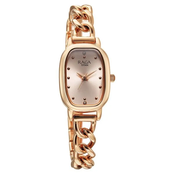 Titan Raga Showstopper Quartz Analog Rose Gold Dial Metal Strap Watch For Women