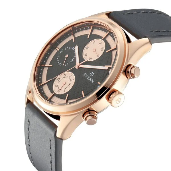 Titan Workwear Grey Dial Quartz Multifunction Leather Strap watch for Men