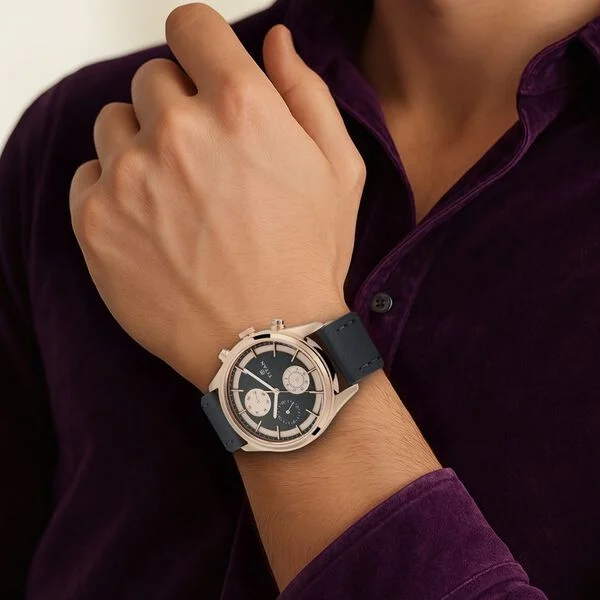 Titan Workwear Grey Dial Quartz Multifunction Leather Strap watch for Men