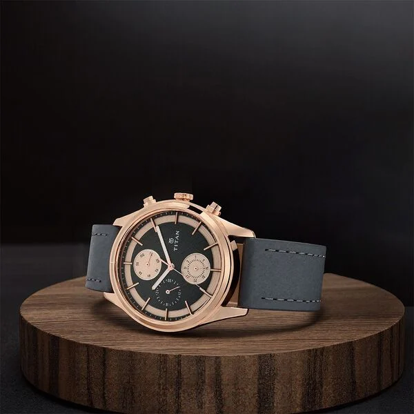 Titan Workwear Grey Dial Quartz Multifunction Leather Strap watch for Men