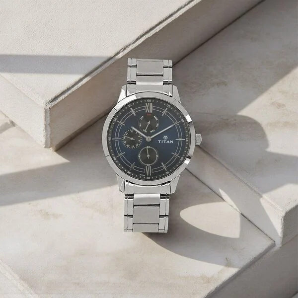 Titan Workwear Blue Dial Quartz Multifunction Stainless Steel Strap watch for Men
