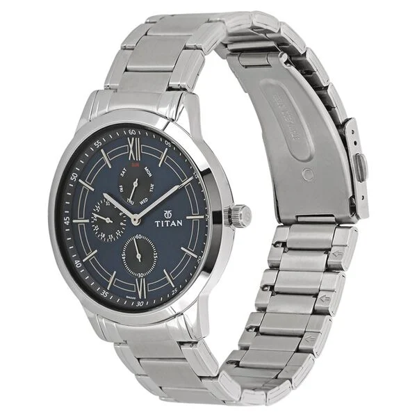 Titan Workwear Blue Dial Quartz Multifunction Stainless Steel Strap watch for Men