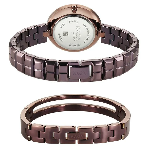 Titan Raga Contempore Quartz Analog Brown Dial Metal Strap Watch For Women