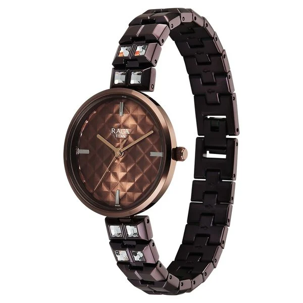 Titan Raga Contempore Quartz Analog Brown Dial Metal Strap Watch For Women