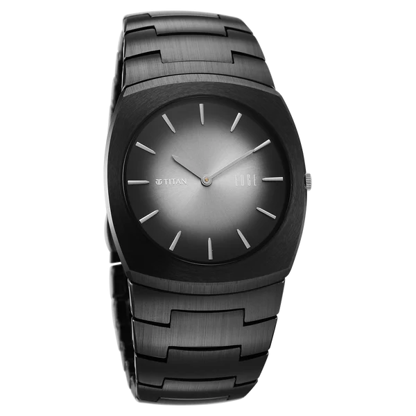 Titan Edge Fumage Quartz Analog Black Dial Black Ceramic Strap Watch For Men
