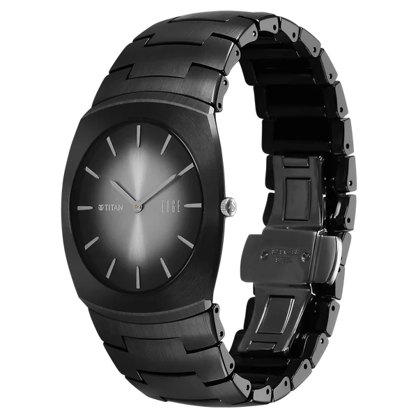 Titan Edge Fumage Quartz Analog Black Dial Black Ceramic Strap Watch For Men
