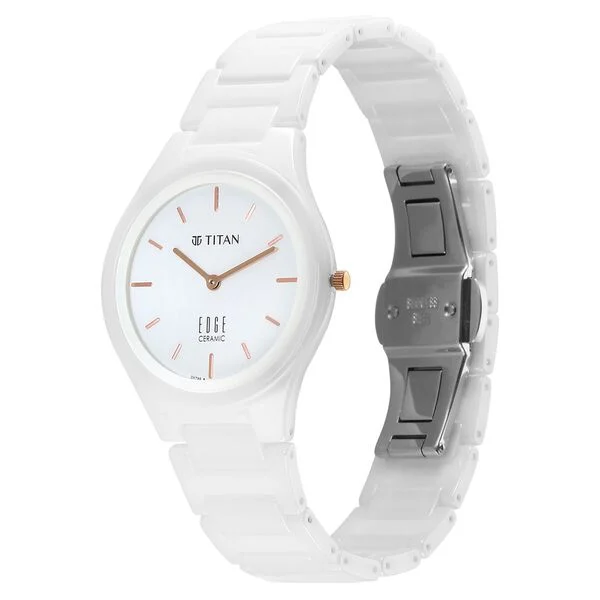 Titan Edge Ceramic Quartz in Arctic White Dial Watch for Women