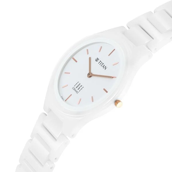 Titan Edge Ceramic Quartz in Arctic White Dial Watch for Women