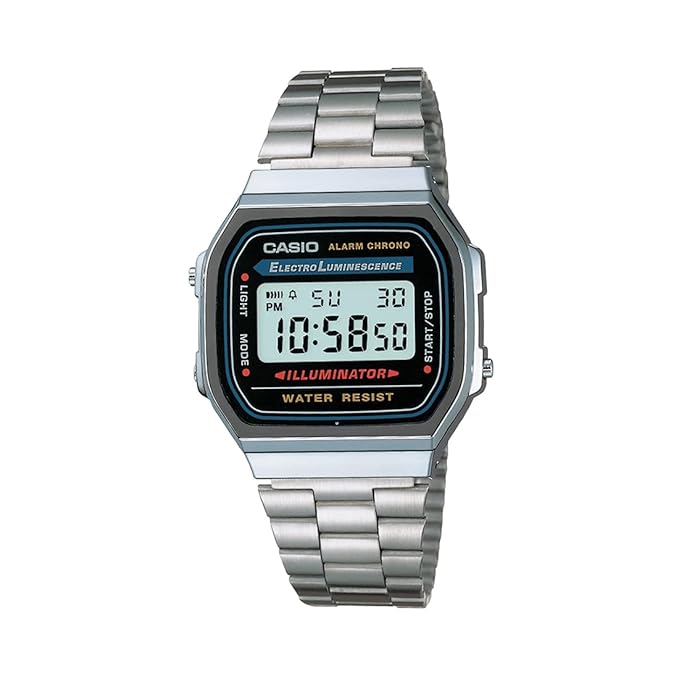Casio Unisex Vintage A168WA-1WDF Black Digital Dial Silver Stainless Steel Band