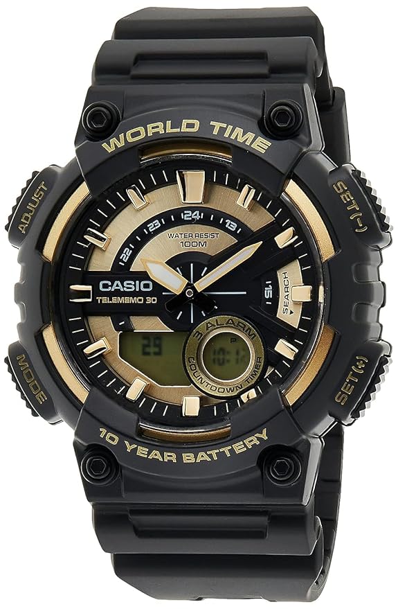 Casio Youth-Combination Analog-Digital Gold Dial Men's Watch - AEQ-110BW-9AVDF