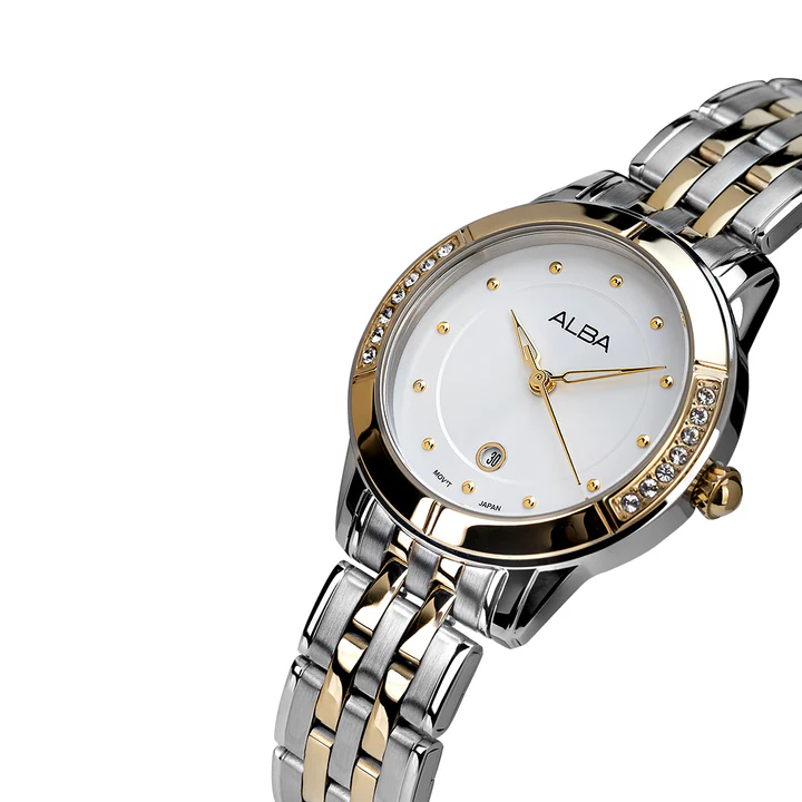 Silver-White Sunray Dial with Crystals Watch