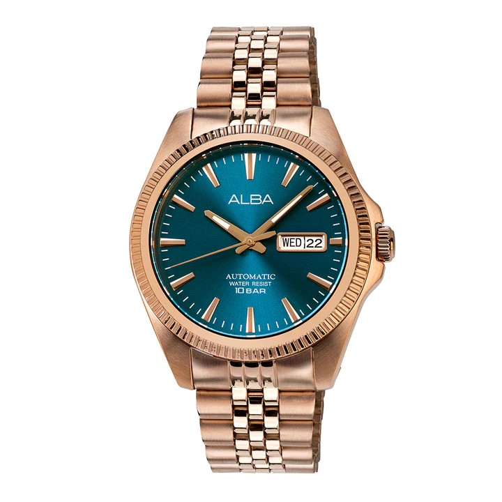 Copper Bezel With Teal Sunray Dial Automatic Watch