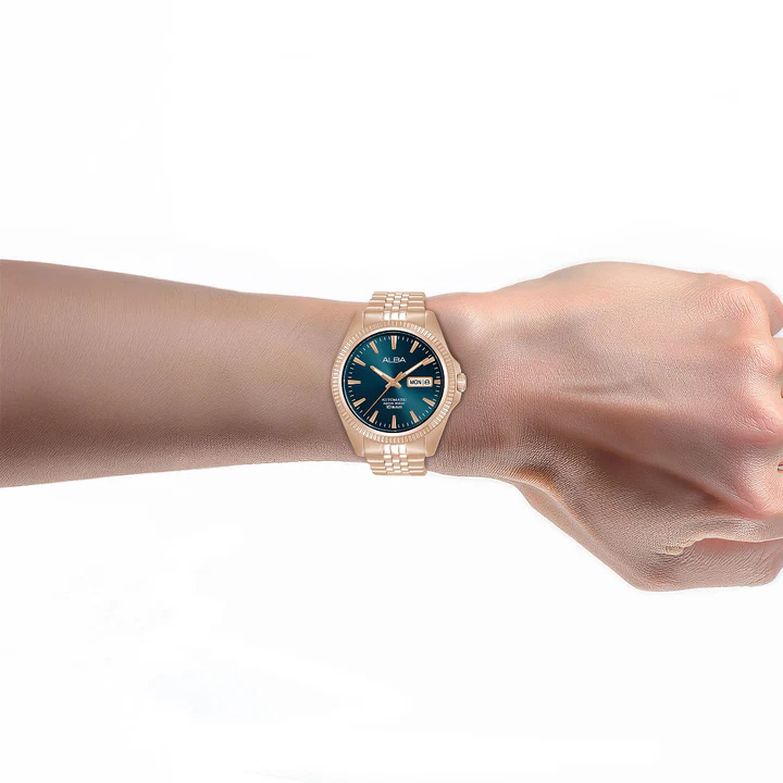 Copper Bezel With Teal Sunray Dial Automatic Watch