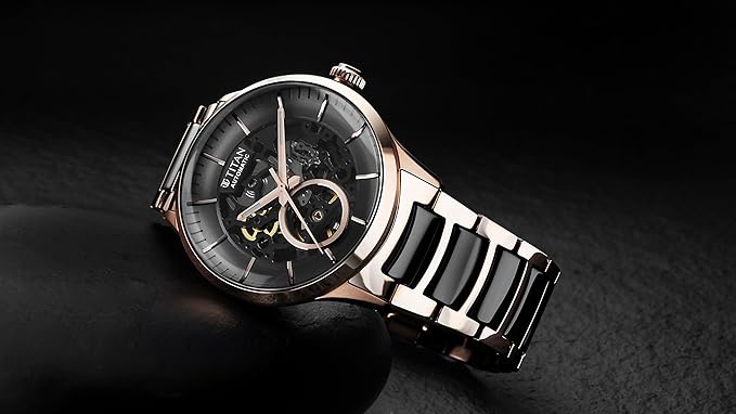 Titan Ceramic Fusion Automatic Anthracite Dial Two Toned Rose Gold and Grey Stainless Steel Bracelet Watch for Men