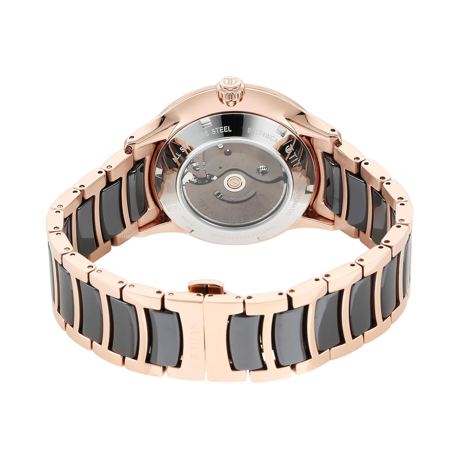 Titan Ceramic Fusion Automatic Anthracite Dial Two Toned Rose Gold and Grey Stainless Steel Bracelet Watch for Men