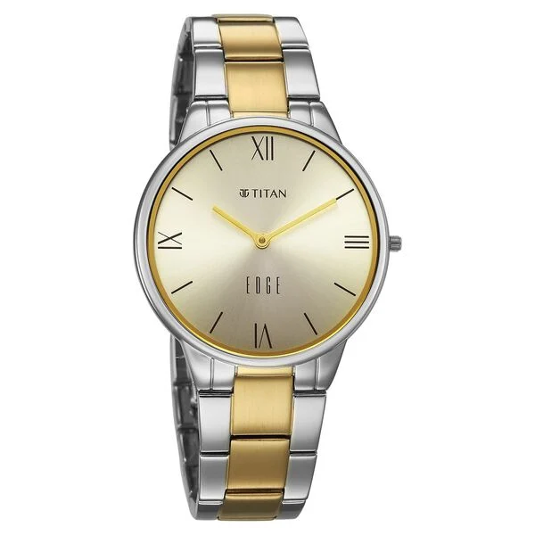 Titan Edge Gleam Quartz Analog Champagne Dial Two Toned Stainless Steel Strap Watch For Women