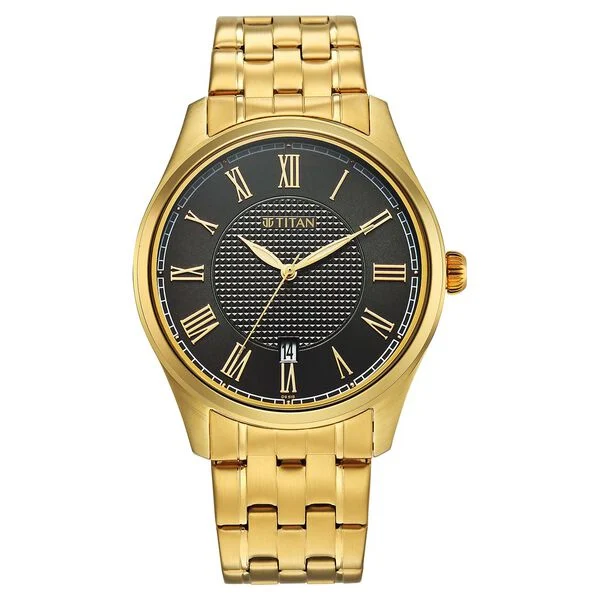 Titan Neo Roman Analog with Green Dial Carnation Gold Stainless Steel Strap Watch for Men