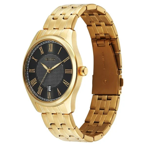 Titan Neo Roman Analog with Green Dial Carnation Gold Stainless Steel Strap Watch for Men