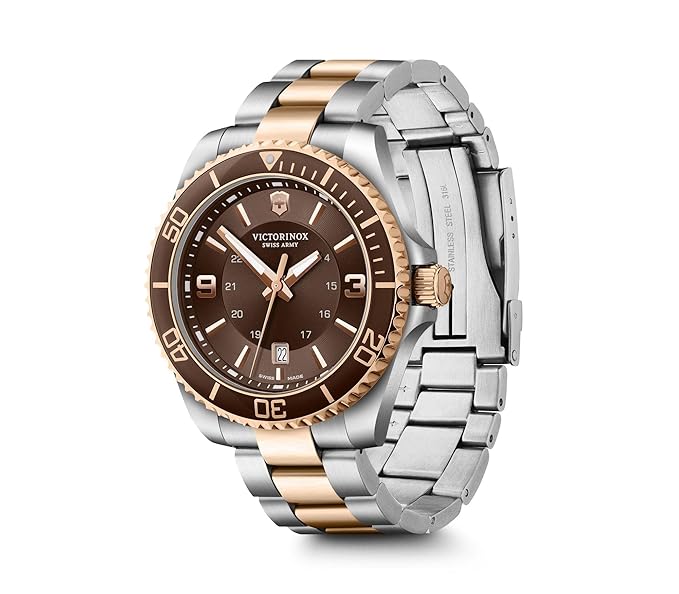 Victorinox Swiss Made Maverick, 43Mm, Brown Dial, Stainless Steel Bicolour Men's Analog Watch
