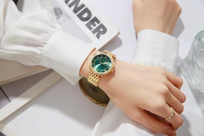Giordano Eleganza Collection Round Analog Watch for Women, Diamond-Set with Metal Strap Ladies Water Resistant Wrist Watch