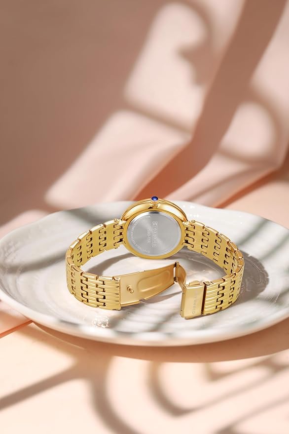 Giordano Eleganza Collection Round Analog Watch for Women, Diamond-Set with Metal Strap Ladies Water Resistant Wrist Watch