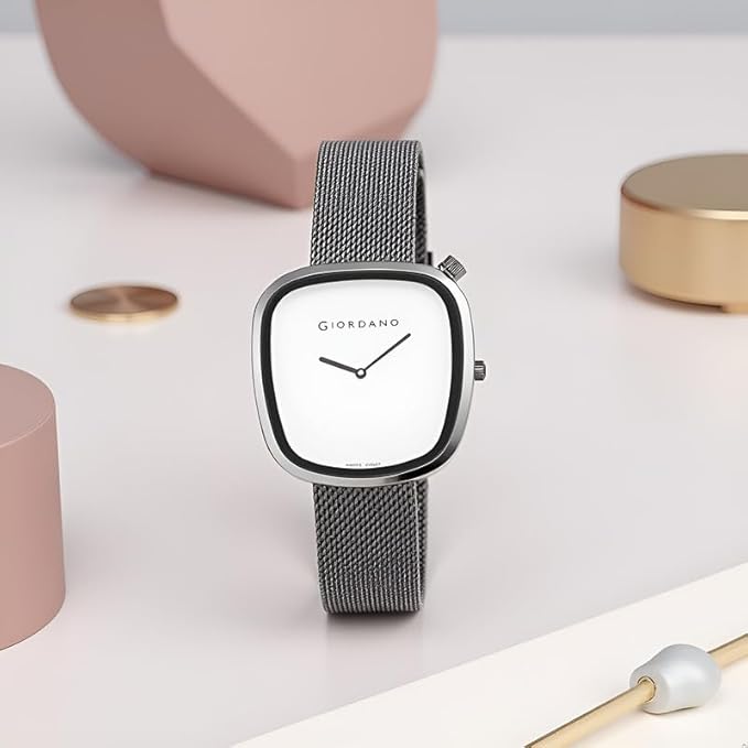 Giordano Analog Wrist Watch for Women with Stylish Metal Strap, Square dial and 3 Hand Mechanism