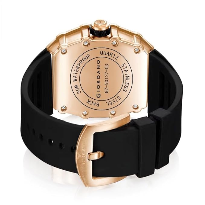 Giordano Analog Watch for Men - Skeleton-Style Dial | Brushed Steel Case with Silicone Strap