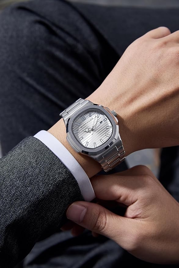 GIORDANO Analog Watch for Men – Textured Dial, Stainless Steel Strap, Date Display, Quartz Movement, Water Resistant