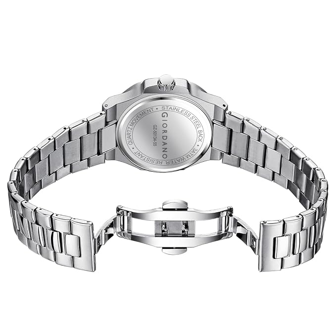 GIORDANO Analog Watch for Men – Textured Dial, Stainless Steel Strap, Date Display, Quartz Movement, Water Resistant