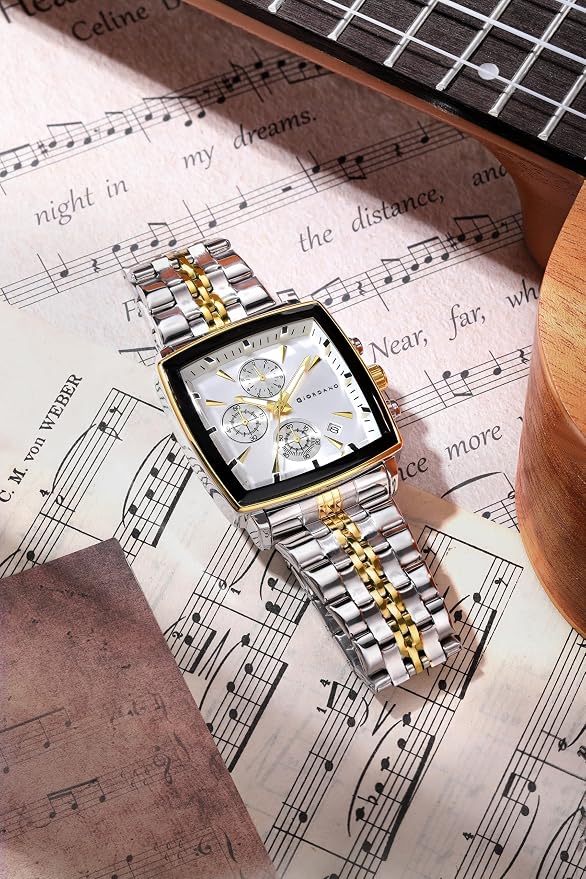 Giordano Multi Function Watch for Men with Square Dial, Stainless Steel Strap and Date Display