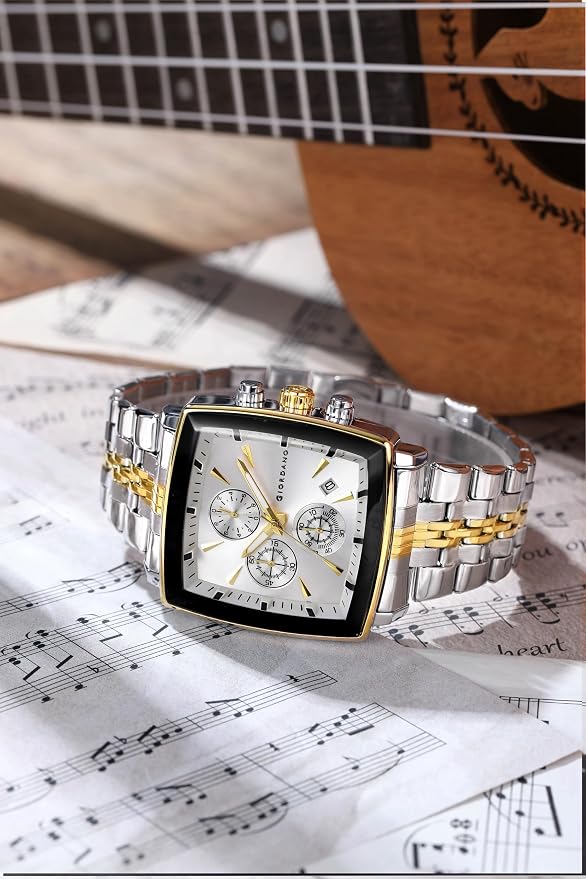 Giordano Multi Function Watch for Men with Square Dial, Stainless Steel Strap and Date Display