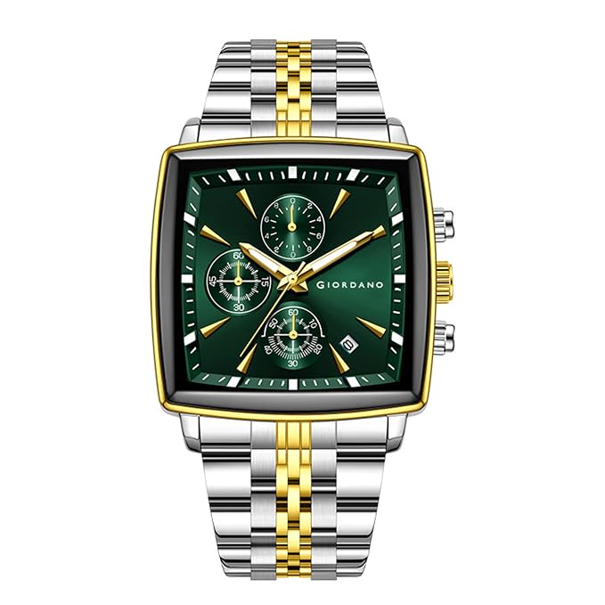 Giordano Multi Function Watch for Men with Square Dial, Stainless Steel Strap and Date Display
