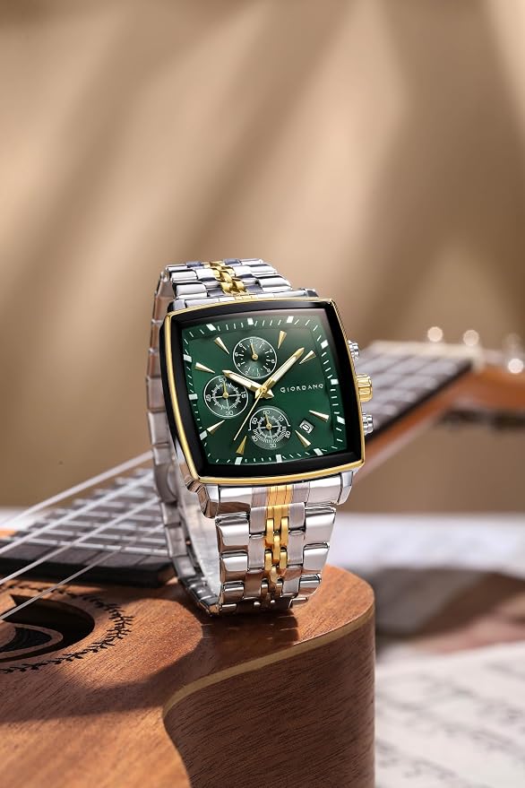 Giordano Multi Function Watch for Men with Square Dial, Stainless Steel Strap and Date Display
